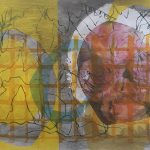 Andrea Grote, O.T. (wither VIII), 2025Linoldruck auf Mischtechnik, ca, 55 x 30, e.a.